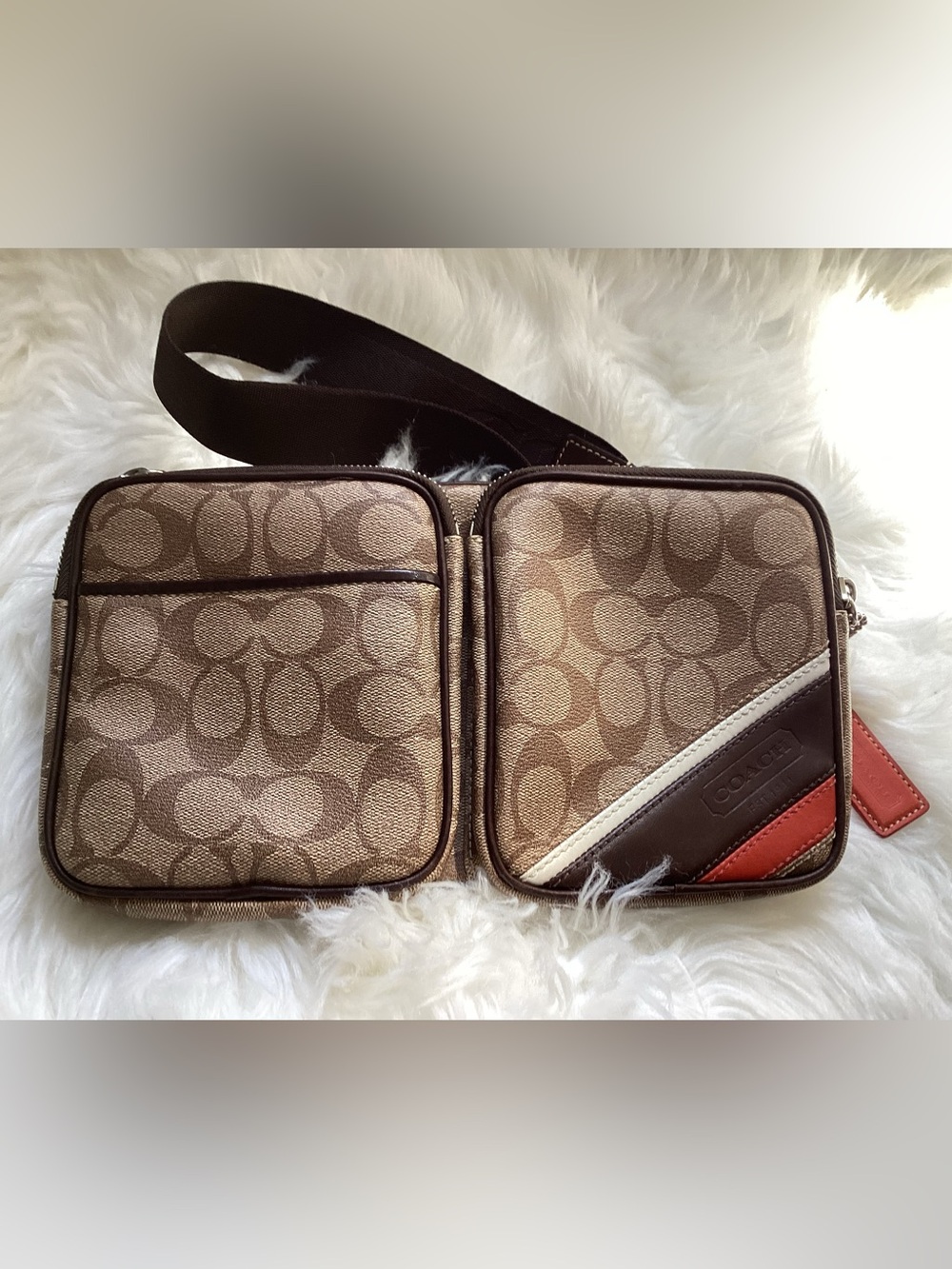 Coach Heritage Stripe Double Pouch Belt Bag